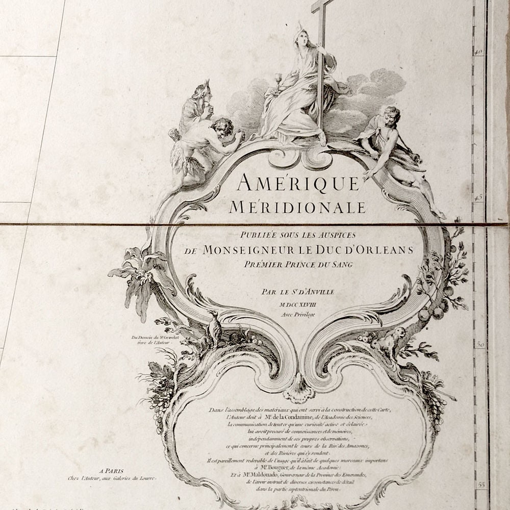 Large Antique French 1748 D'anville Map of South America in a set of 3 - 7