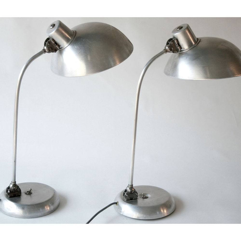 BAUHAUS INDUSTRIAL PAIR OF DESK LAMP CHRISTIAN DELL KAISER: Made in the 1940's or 1950's those were originally designed in Germany as an workshop task lamp. Christian Dell was a designer for Rondella and Blunt in the 1920's and went in the 1930's to work with 