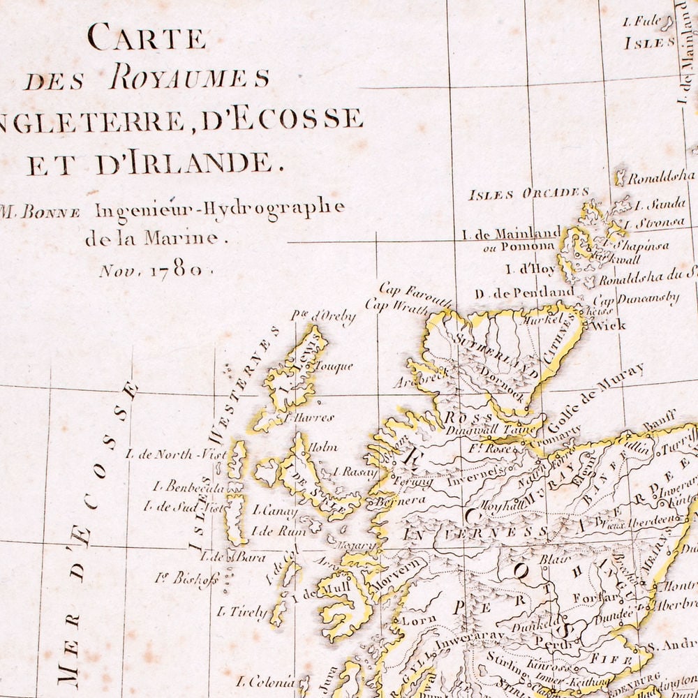French map of the United Kingdom published by Bonne 1780 - 2