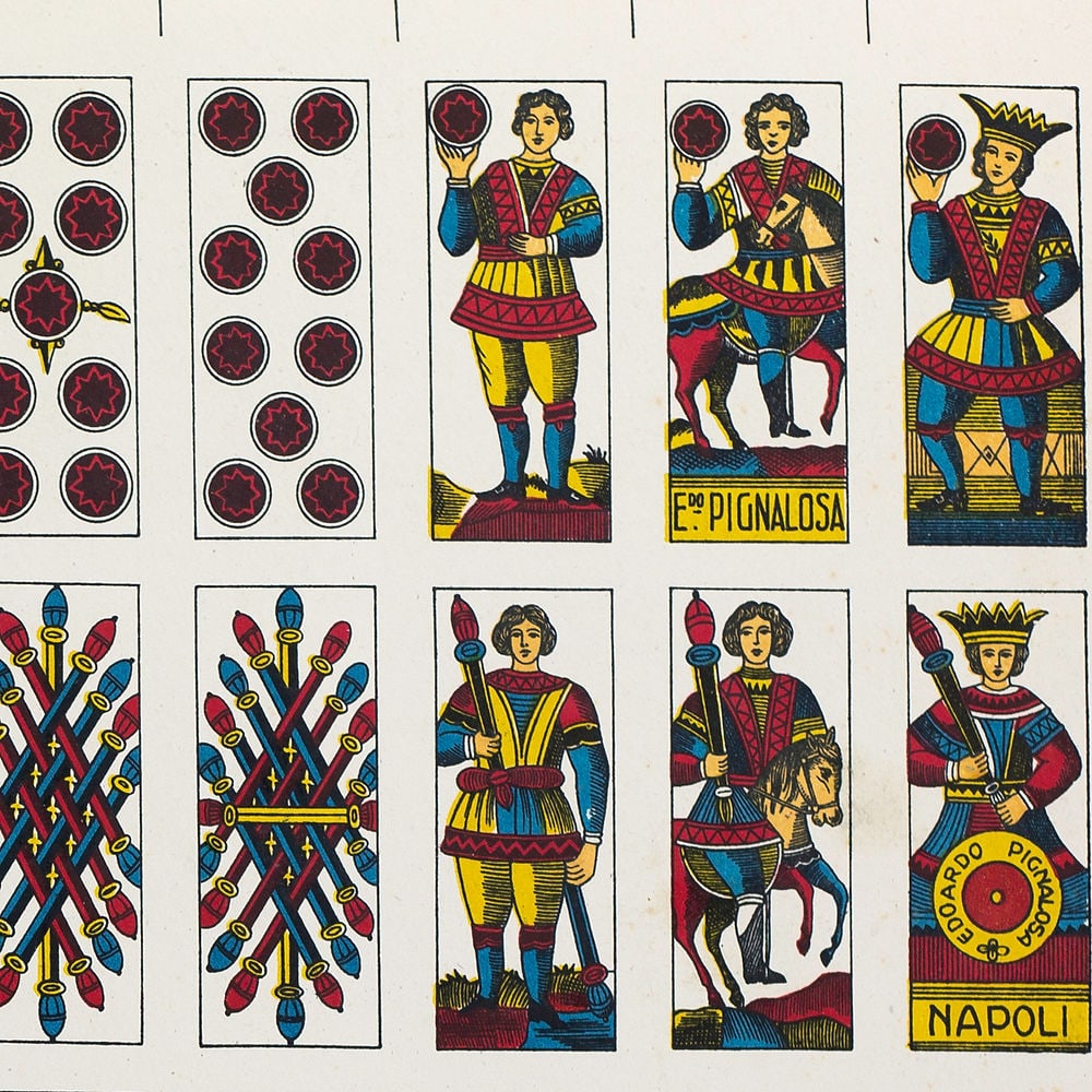 VINTAGE UNCUT ITALIAN Piacentine deck PLAYING CARDS PIGNALOSA NAPOLI - 2