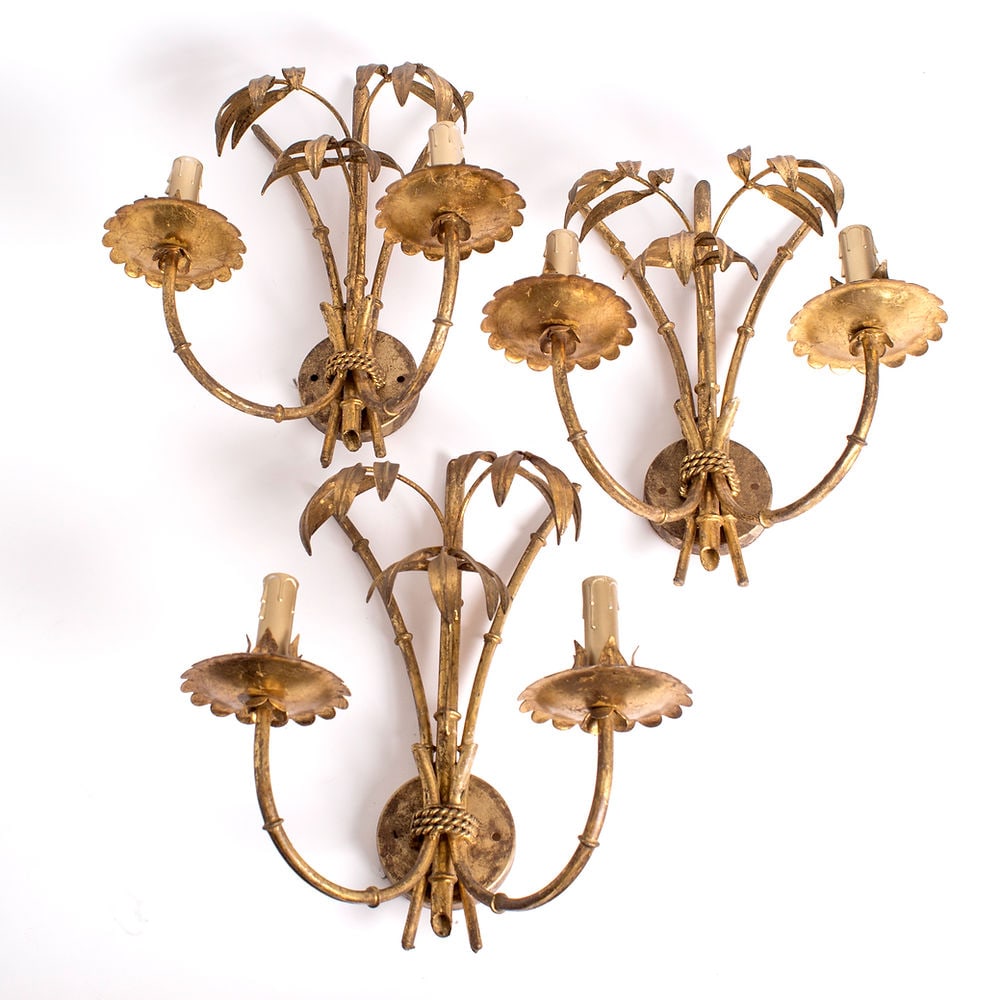 3 Sconces maison Charles Hans Kogl mid century: Little is know about Kögl who designed frequently on natural forms such as wheat sheafs, florentine flowers and wisteria in designing sculptural lighting fixtures . Some of his design are attribu