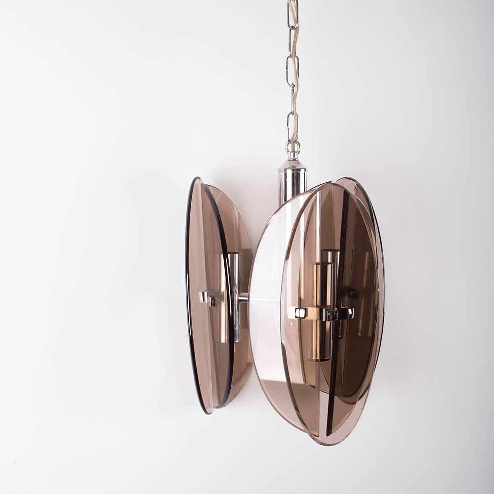 Chandelier with beveled smoke glass Fontana Arte Veca italy II - 3