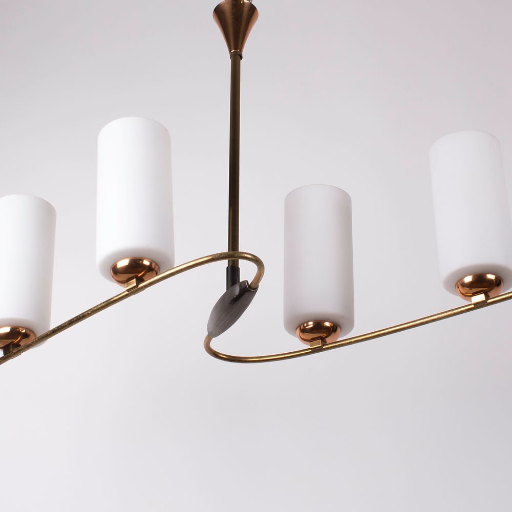 FRENCH modernist CHANDELIER LUNEL ARLUS 1960 Glass globe - 4