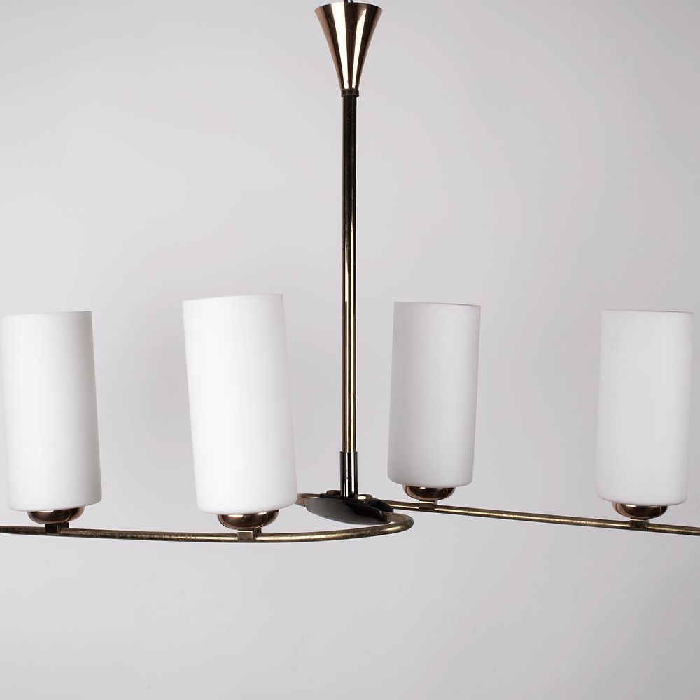 FRENCH modernist CHANDELIER LUNEL ARLUS 1960 Glass globe - 5