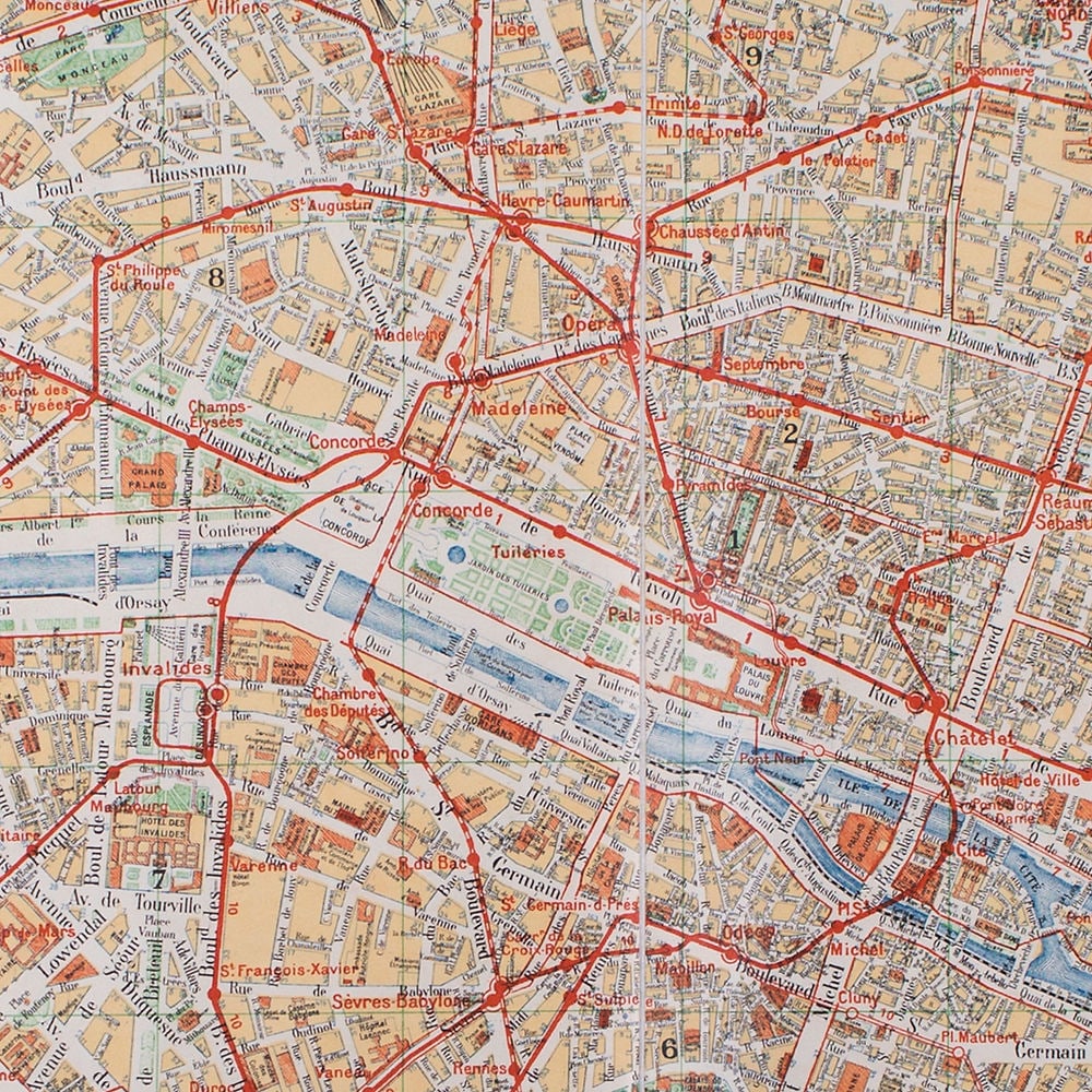 Paris subway map with numbered lines 1920 Tarride linen backing - 4