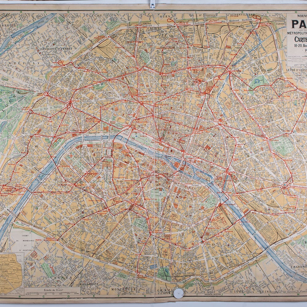 Paris subway map with numbered lines 1920 Tarride linen backing - 6