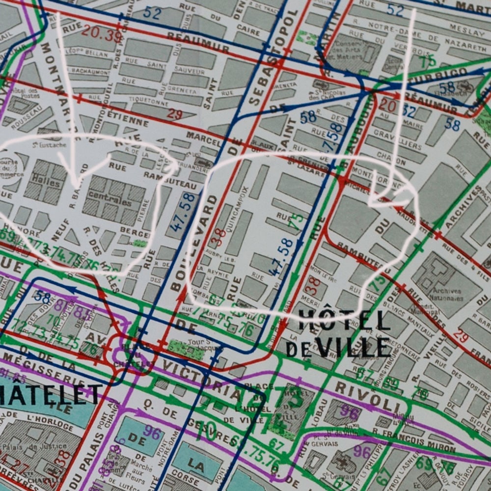 Large Paris bus stop RATP map with numbered lines 1963 Tarride - 4