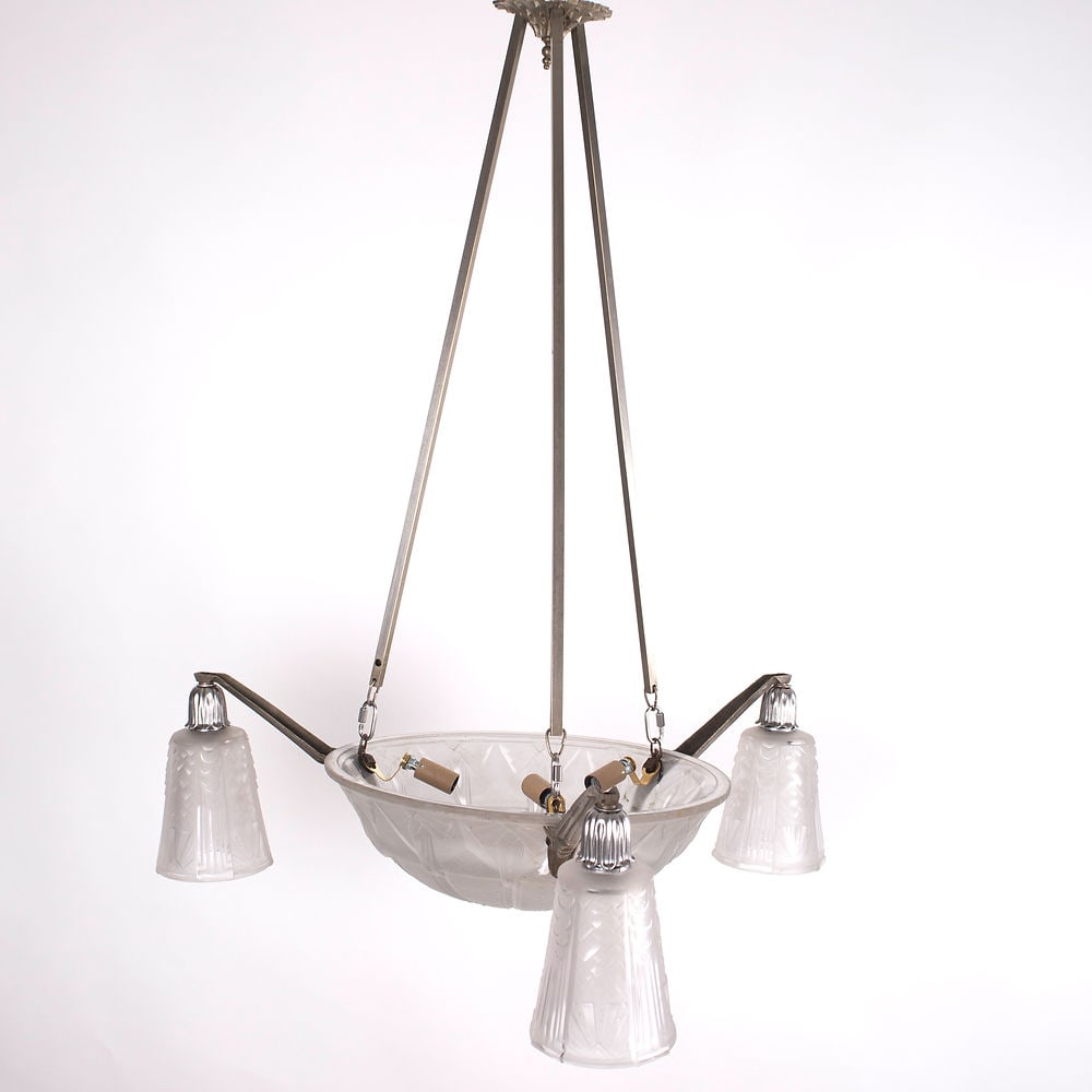 FRENCH ART DECO CHANDELIER GLASS MULLER Cubist - 2