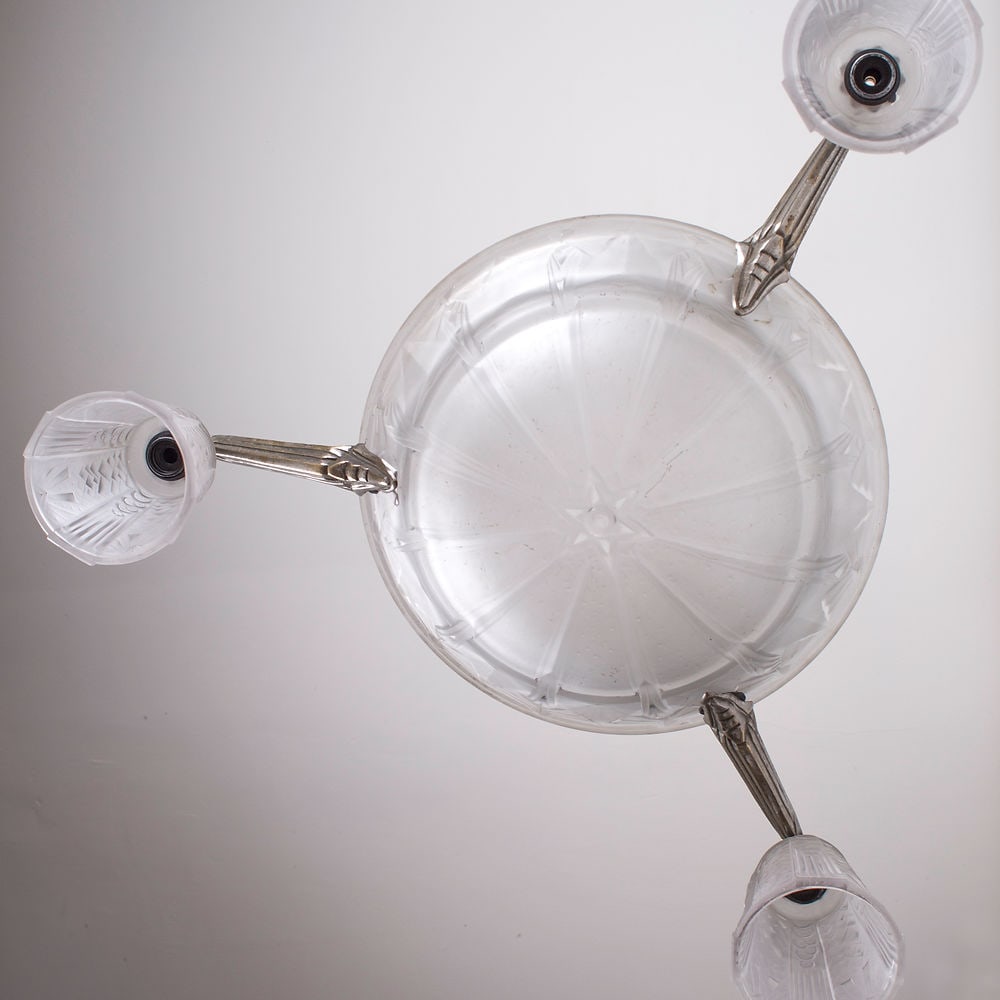 FRENCH ART DECO CHANDELIER GLASS MULLER Cubist - 7