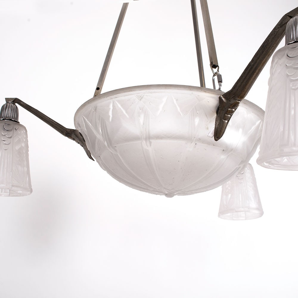 FRENCH ART DECO CHANDELIER GLASS MULLER Cubist - 8
