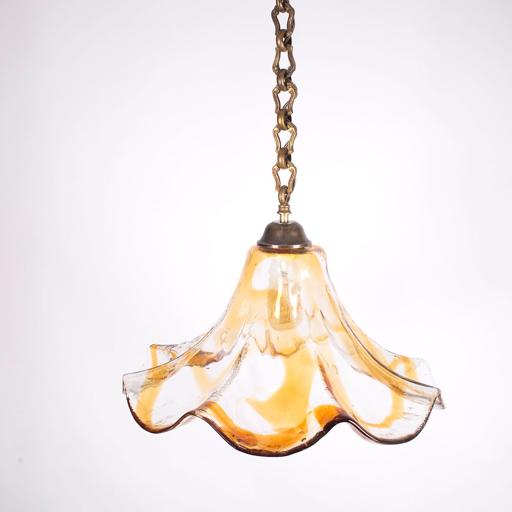 Large Murano Glass Flower Pendant Lamp by Carlo Nason for Mazzega: Founded in 1946 by Angelo Vittorio Mazzega on the island of Murano, AV Mazzega is a renowned artistic glassworks, initially dedicated to traditional techniques. In the 1960s and 70s, under Gianni Brun