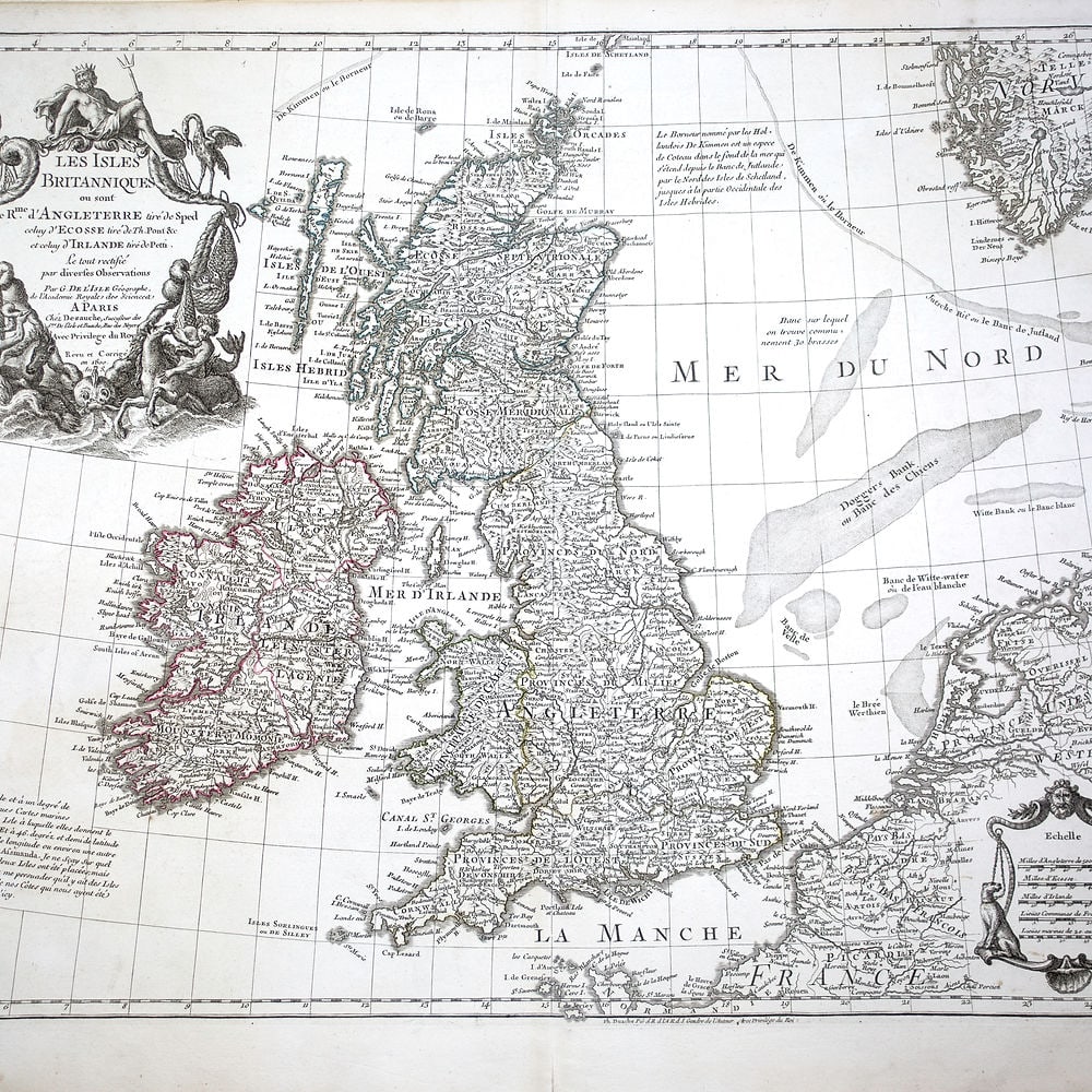 De L'Isle Philippe Buache engraved map of the the British Island 1800 (1 of 4)