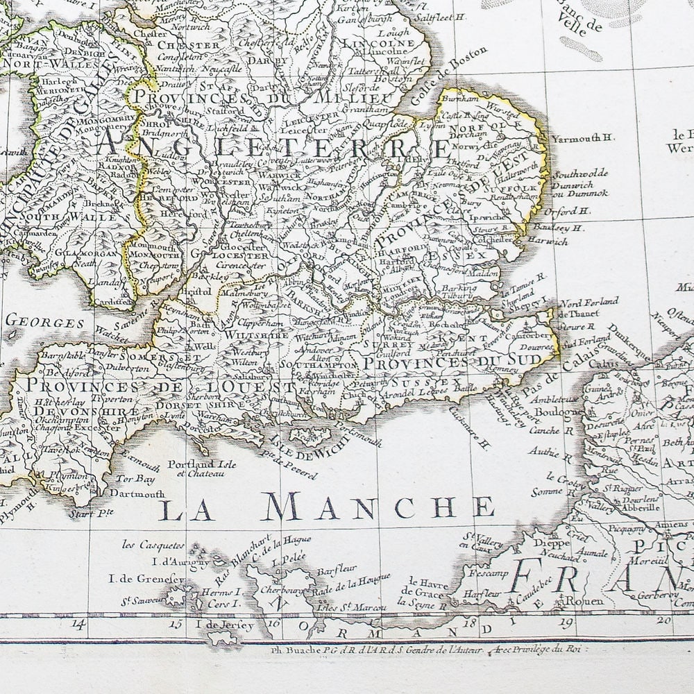De L'Isle Philippe Buache engraved map of the the British Island 1800 - 3