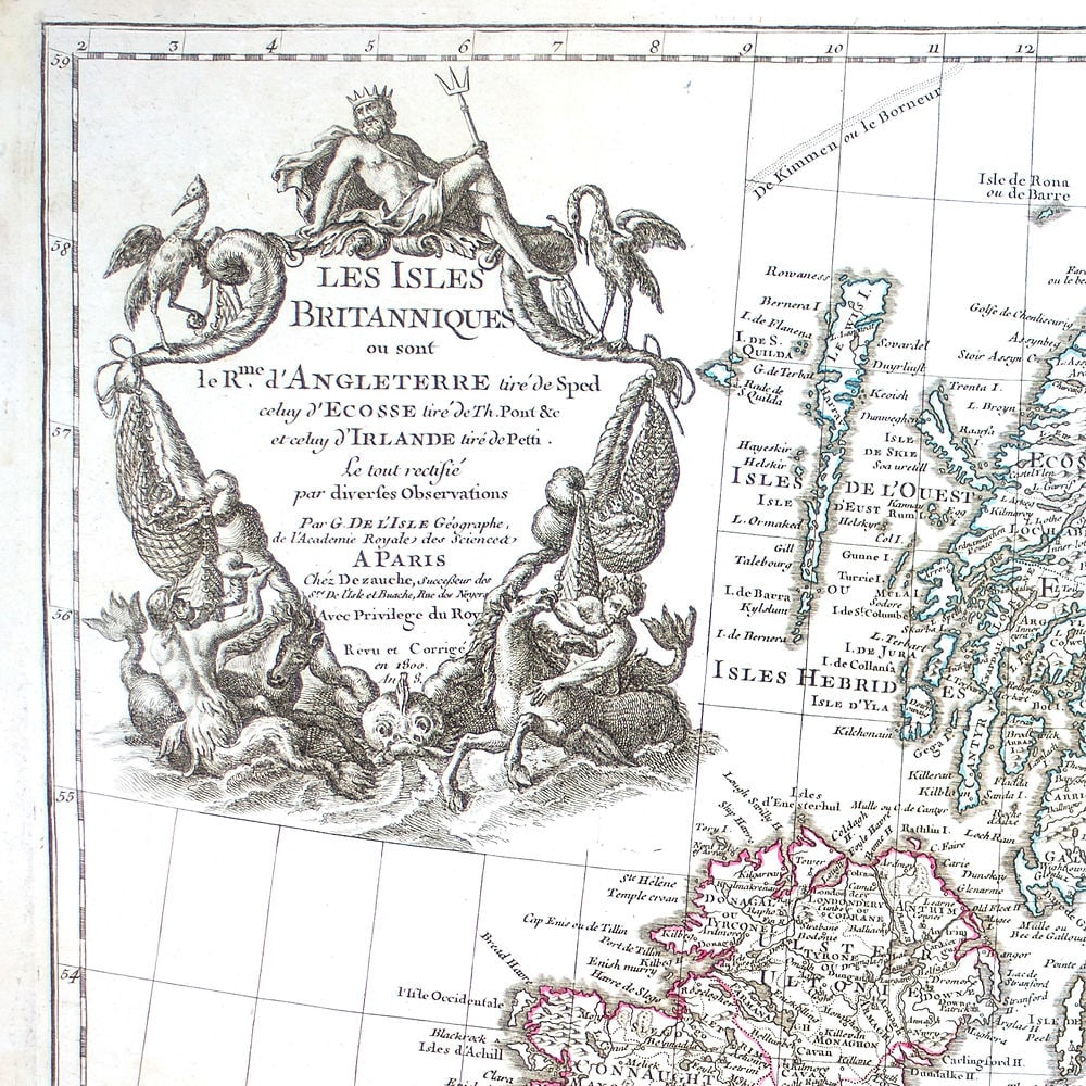 De L'Isle Philippe Buache engraved map of the the British Island 1800 - 4