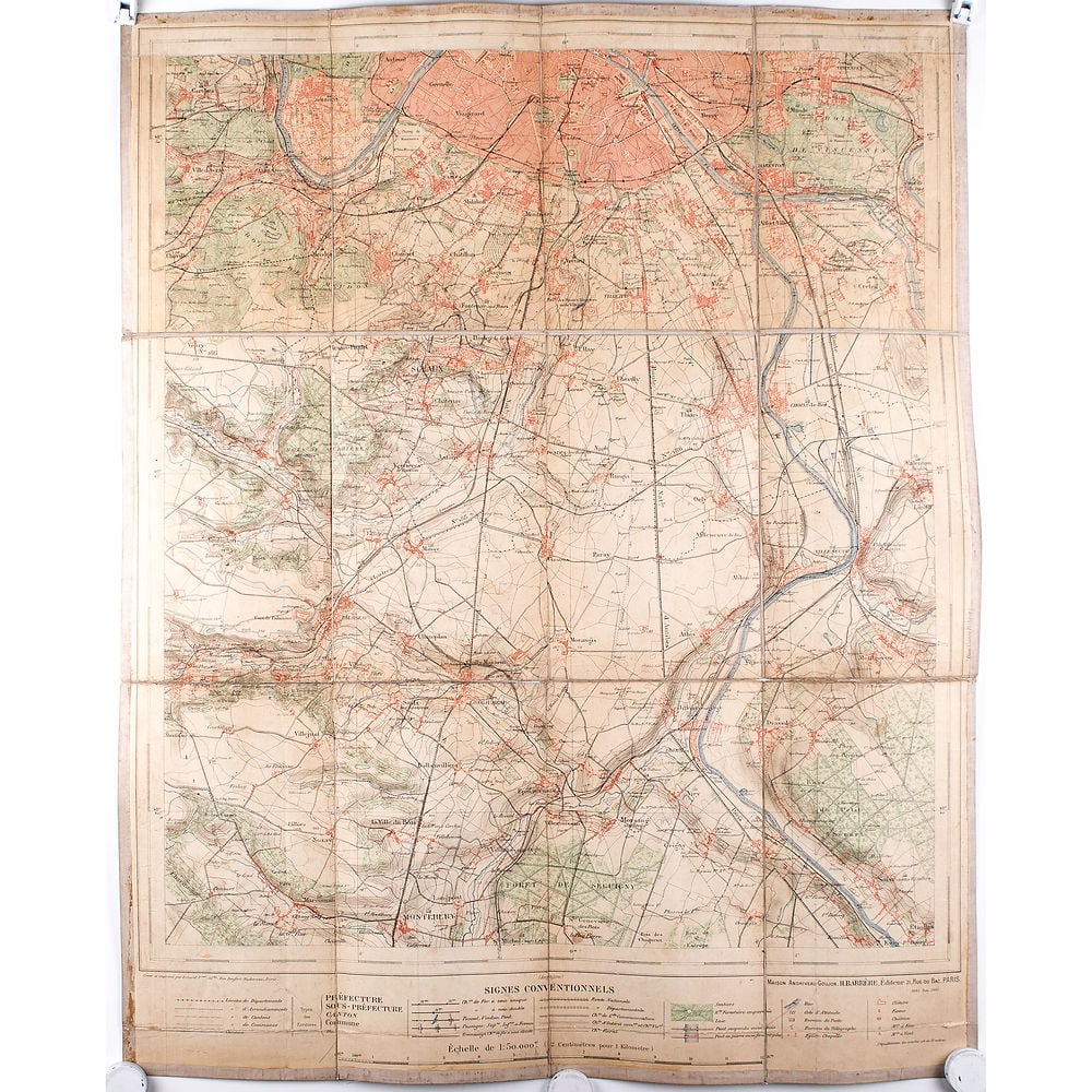 French map Andriveau Goujon Barere Environ de Paris South 1905 on linen: French map of Paris circa 1905 edited by “Andriveau Goujon ” little is know about this publisher beside some date , Andriveau-Goujon Eugène Andriveau-Goujon (1832-1897) was active in