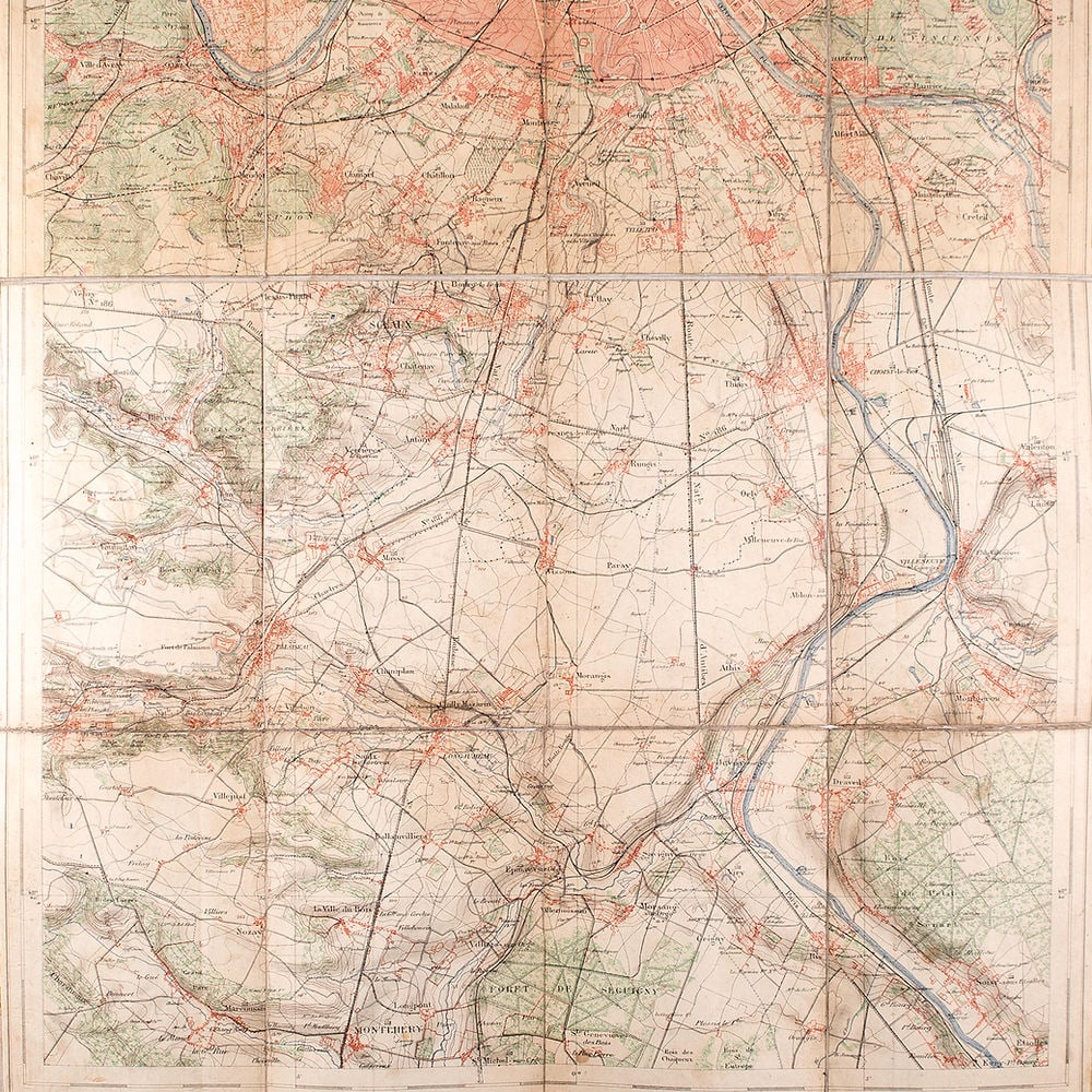 French map Andriveau Goujon Barere Environ de Paris South 1905 on linen - 2