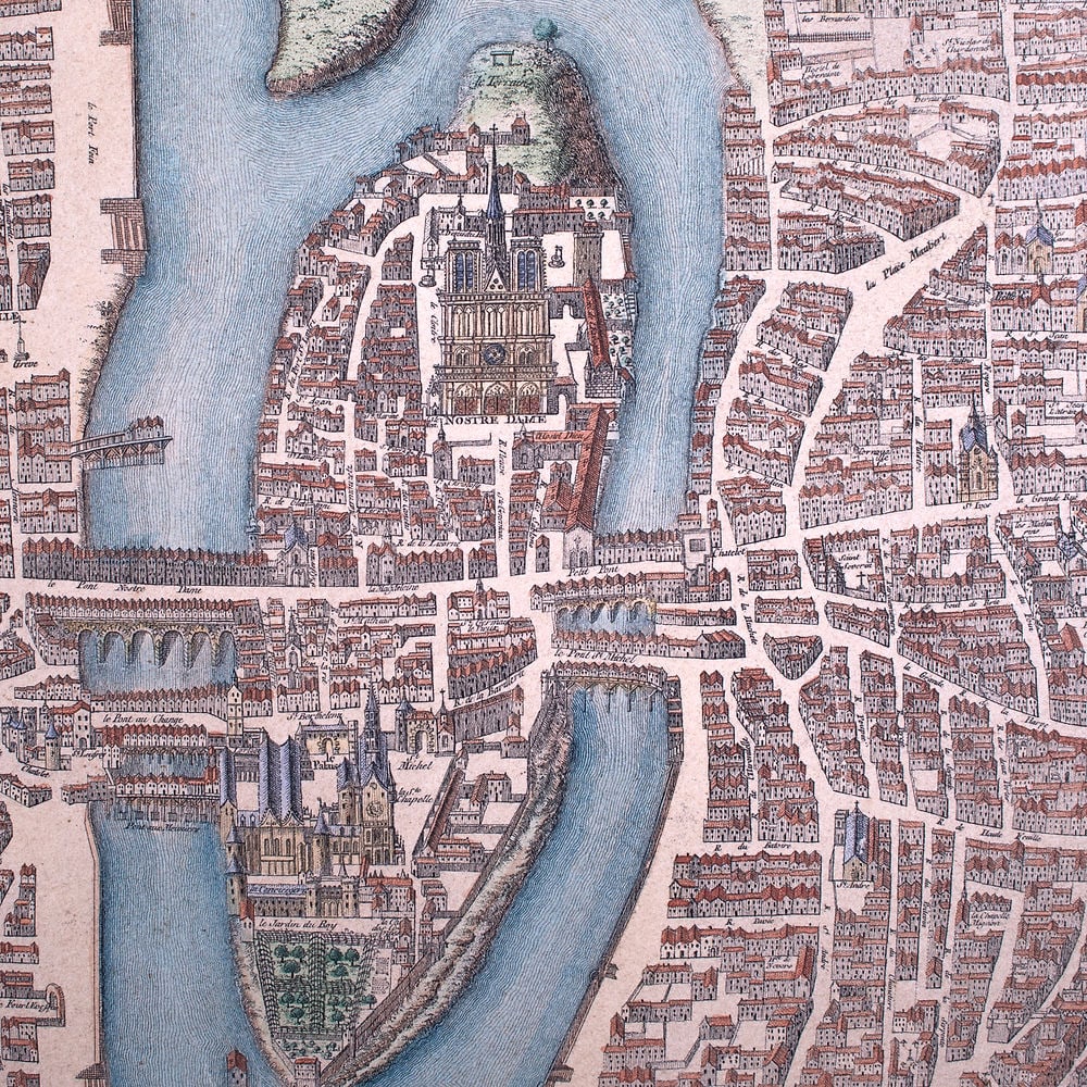 Engraving of Guillaume DHEULLAND Plan de la Ville de Paris 1756 - 4