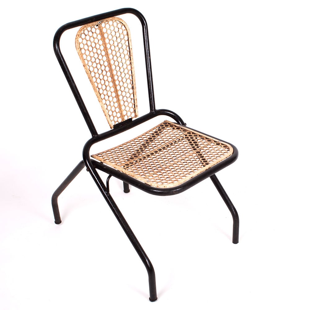 Set of 3 Rene Malaval metal garden chair French mid century: René Malaval was a French designer active in the 1940s and 1950s, similarly to Mategot known for his innovative use of perforated metal he created whimsical piece . Both used left over material f