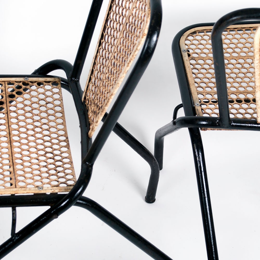 Set of 3 Rene Malaval metal garden chair French mid century - 3