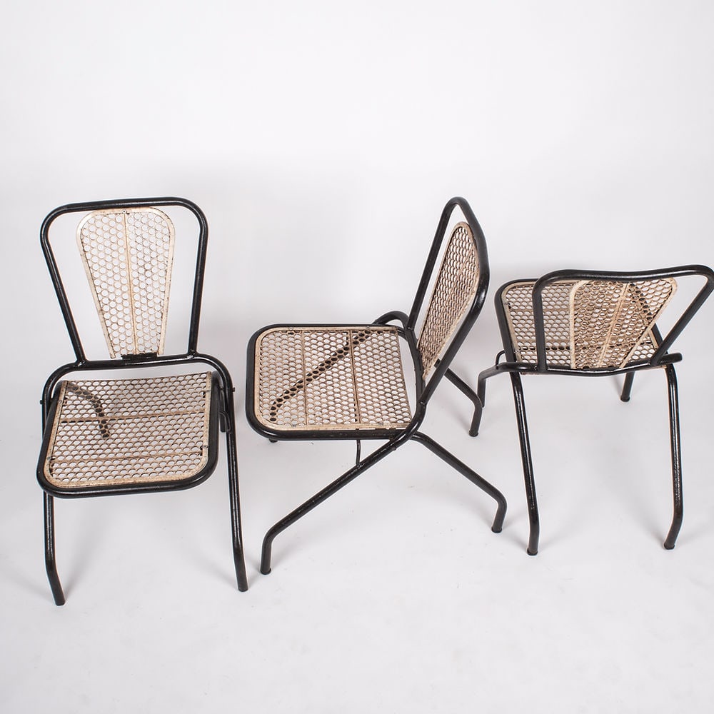 Set of 3 Rene Malaval metal garden chair French mid century - 6