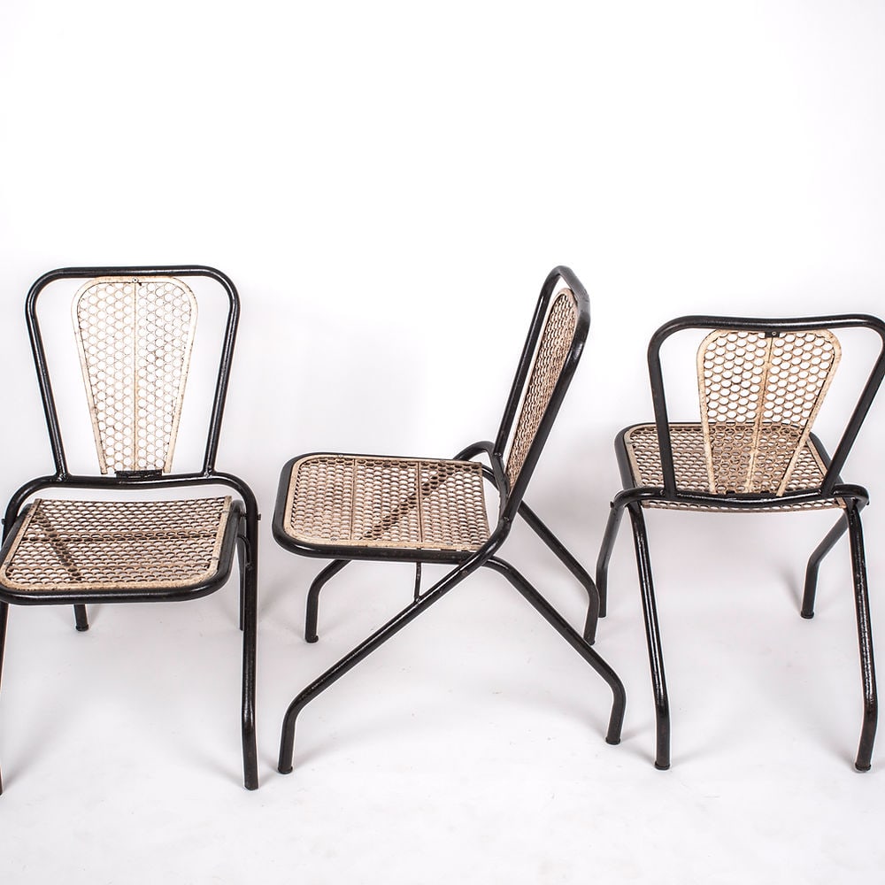 Set of 3 Rene Malaval metal garden chair French mid century - 7