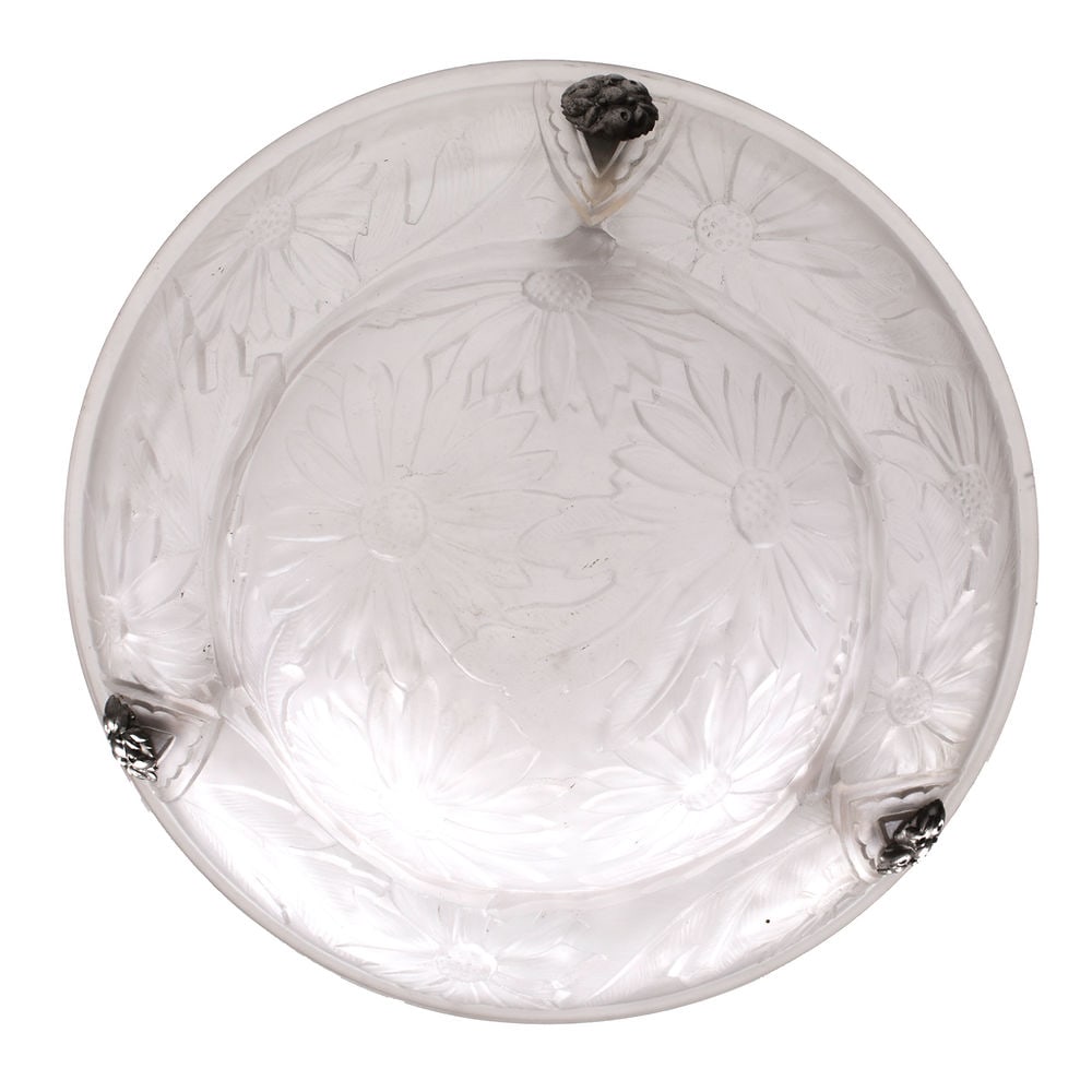 FRENCH ART DECO CHANDELIER white GLASS VERDUN daisy motive - 2