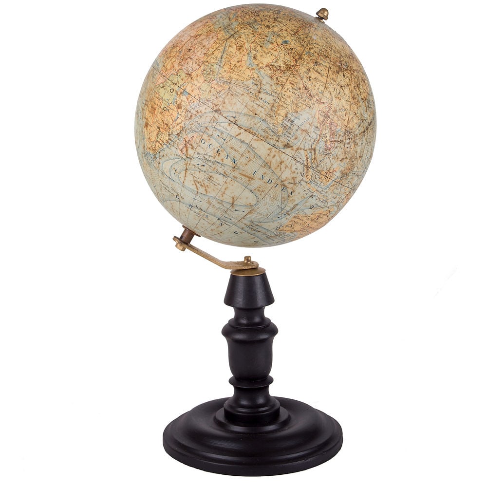 1880 Small 8" LEBEGUE FRENCH ANTIQUE TERRESTRIAL GLOBE MAPPEMONDE: This 8 inches French globe has "Lebegue and Cie " on its tag with an in Paris (J. LEBEGUE & CIE / EDITES. / 30, rue de Lille, / PARIS). They also come as J. L & C for the smaller size, it was a School