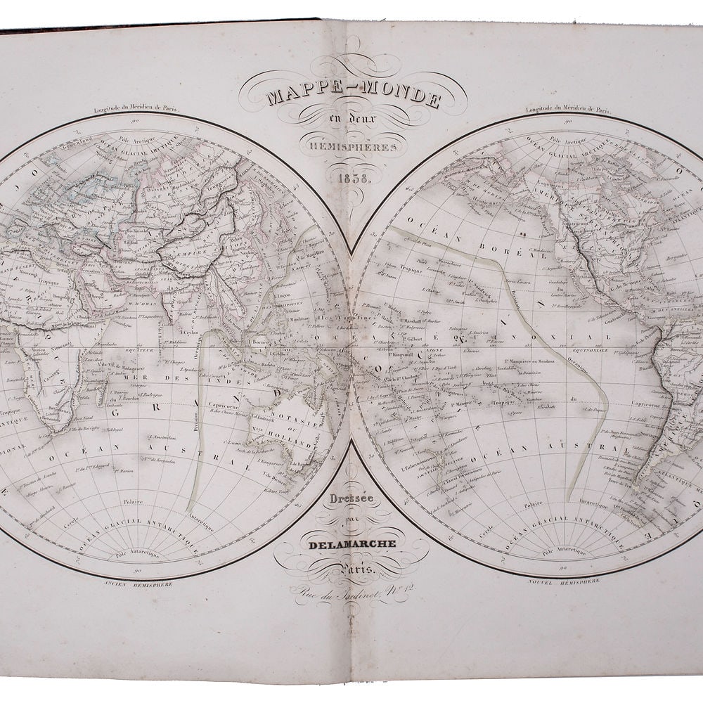 Antique Atlas 1841 engraving Felix Delamarche: Charles-Francois Delamarche (1740-1817), the founder of the family firm was one of the most important French geographers and mapmakers of the second half of the eighteenth century. Successor to Nicola
