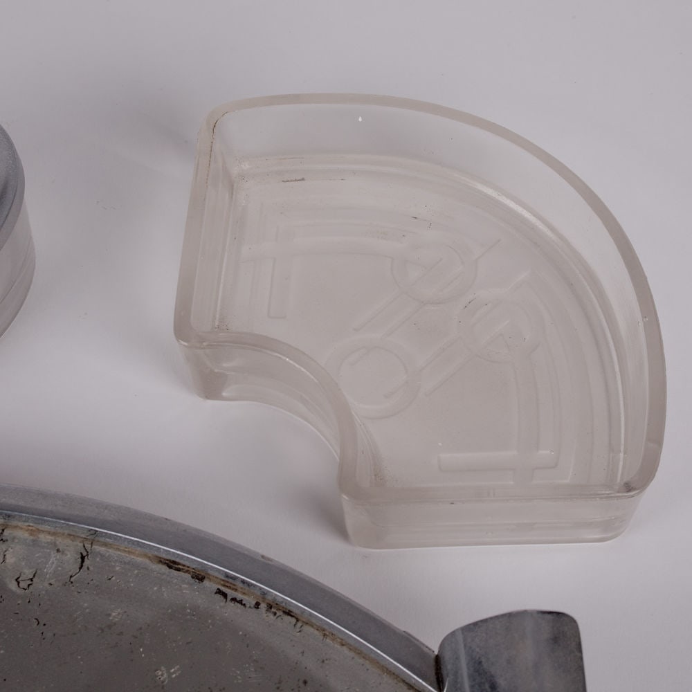 French art deco Metal serving Tray with Glass compartments - 2
