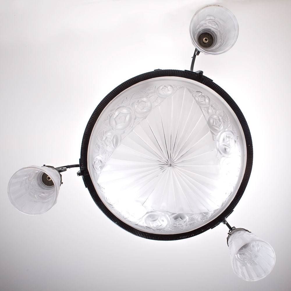 FRENCH Art-Deco Chandelier Degue David Guéron pressed glass - 5