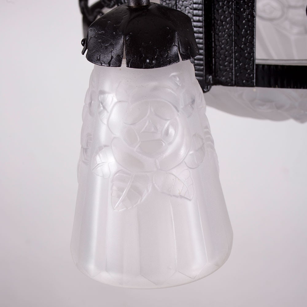 FRENCH Art-Deco Chandelier Degue David Guéron pressed glass - 7