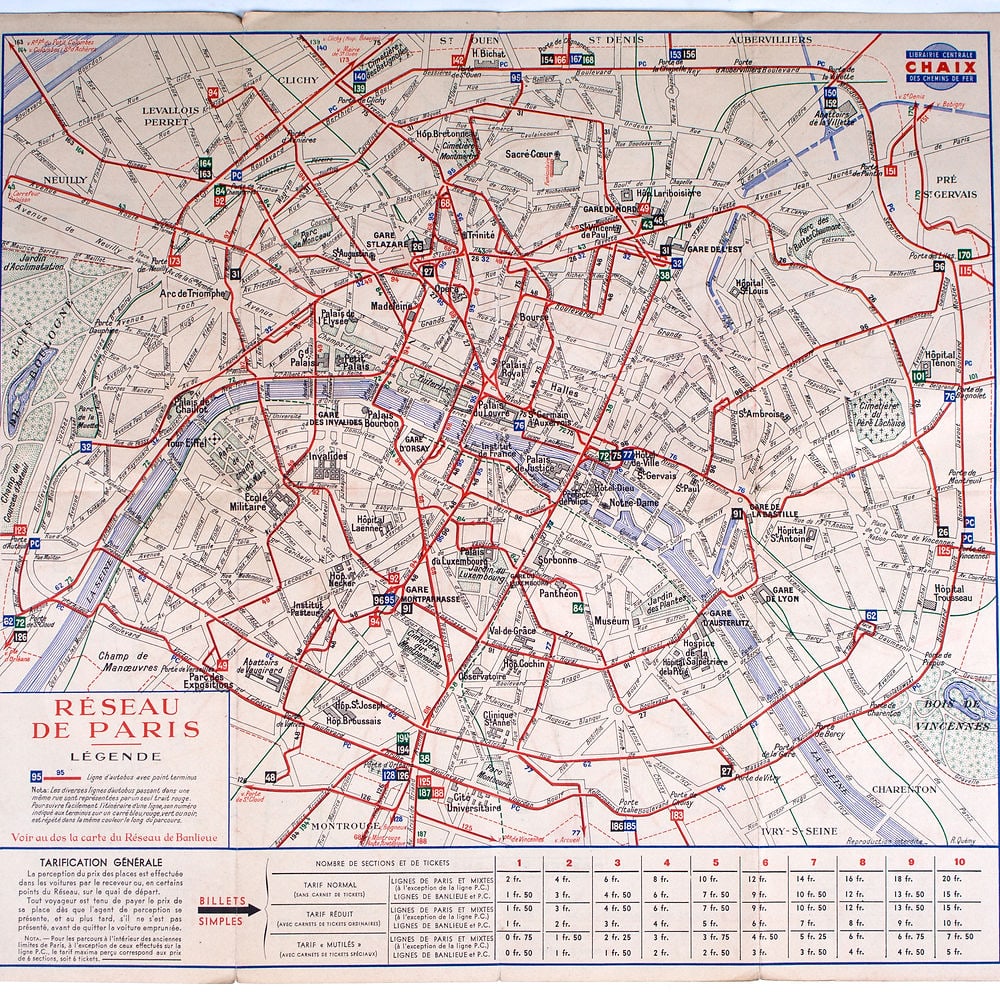 Paris subway map with numbered lines 1946 Chaix editeur prospectus guide (1 of 3)