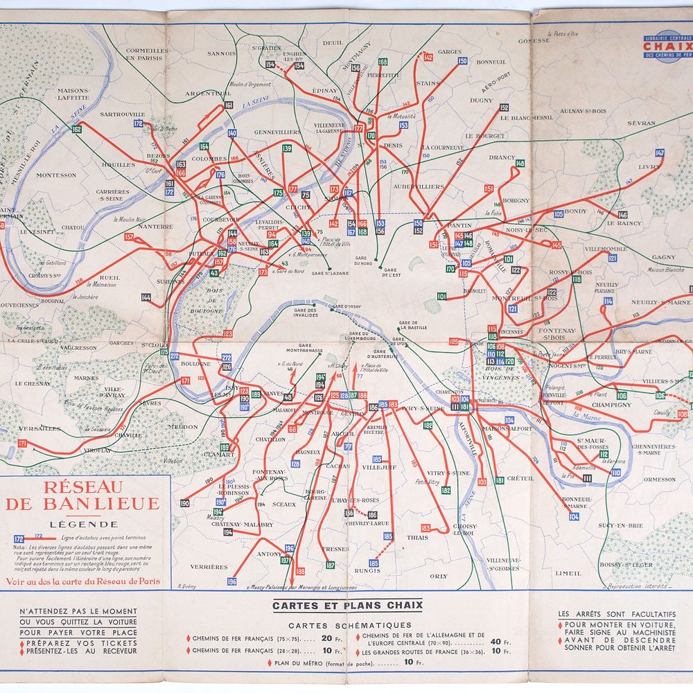Paris subway map with numbered lines 1946 Chaix editeur prospectus guide - 2