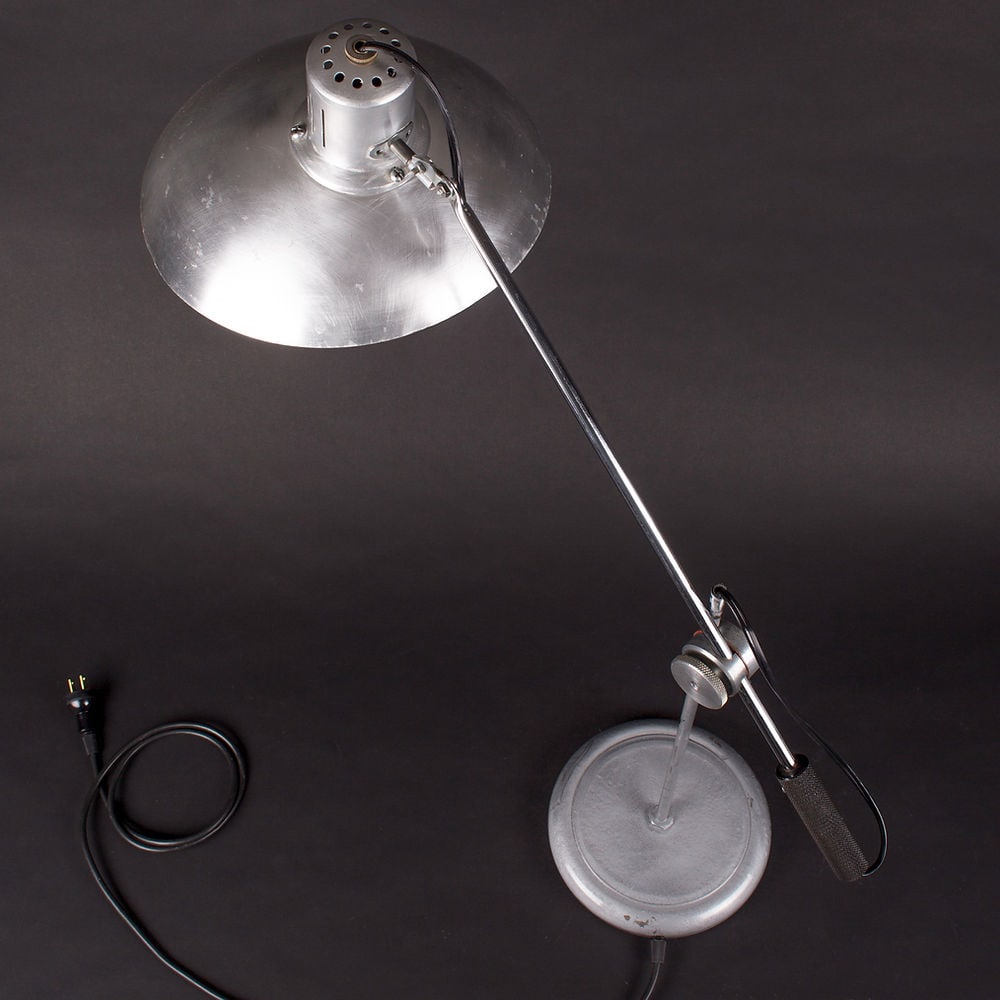 Pair French modernist mid century desk lamp André Lavigne Aluminor - 2