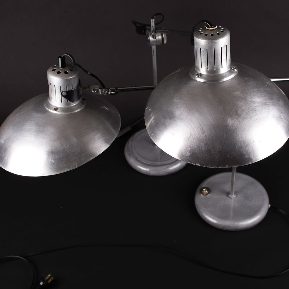 Pair French modernist mid century desk lamp André Lavigne Aluminor - 3