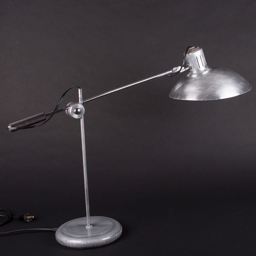 Pair French modernist mid century desk lamp André Lavigne Aluminor - 4