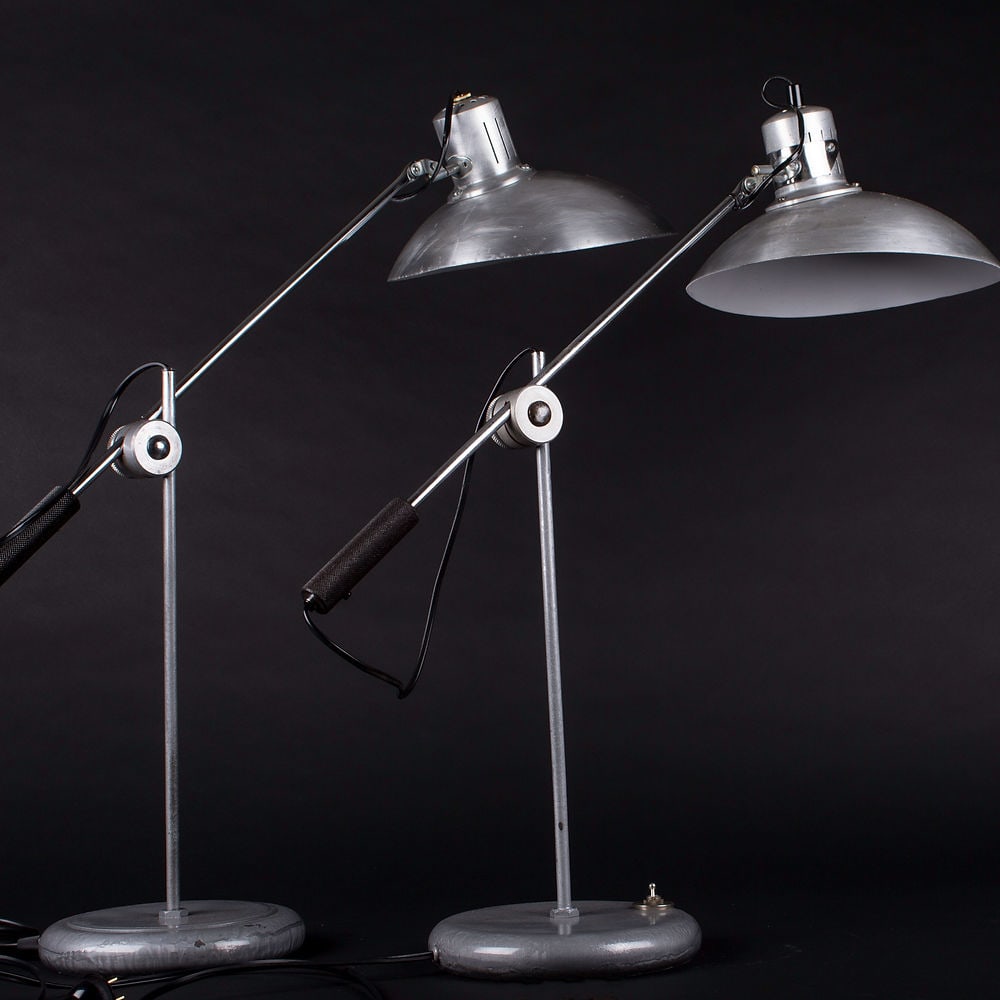 Pair French modernist mid century desk lamp André Lavigne Aluminor - 5
