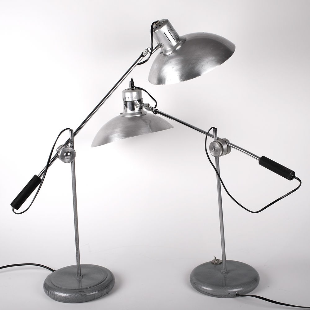 Pair French modernist mid century desk lamp André Lavigne Aluminor - 6