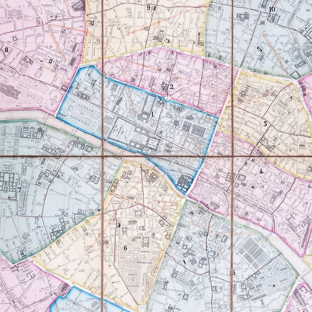 1860 Andriveau Goujon Folding Wall Map of Paris, France - 2