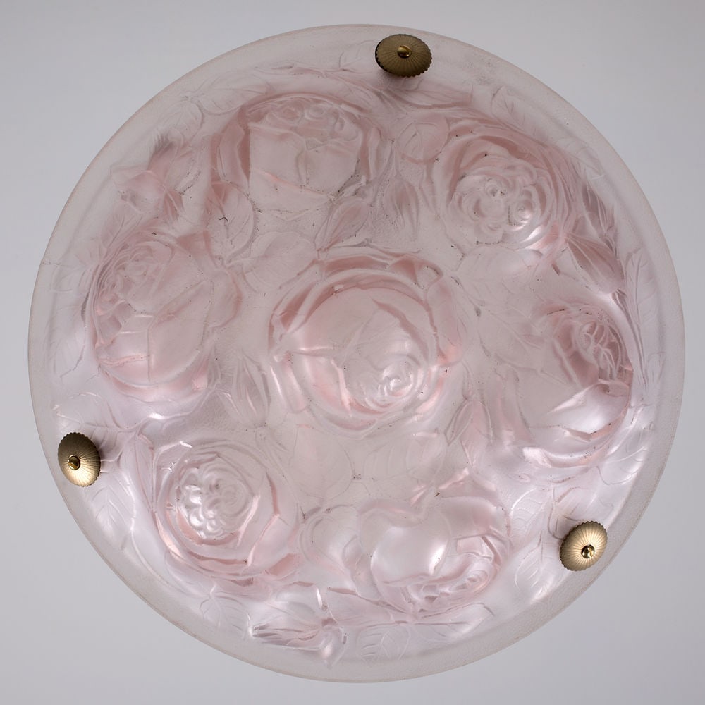 FRENCH ART DECO CHANDELIER GLASS MULLER Rose flower motive pink - 3