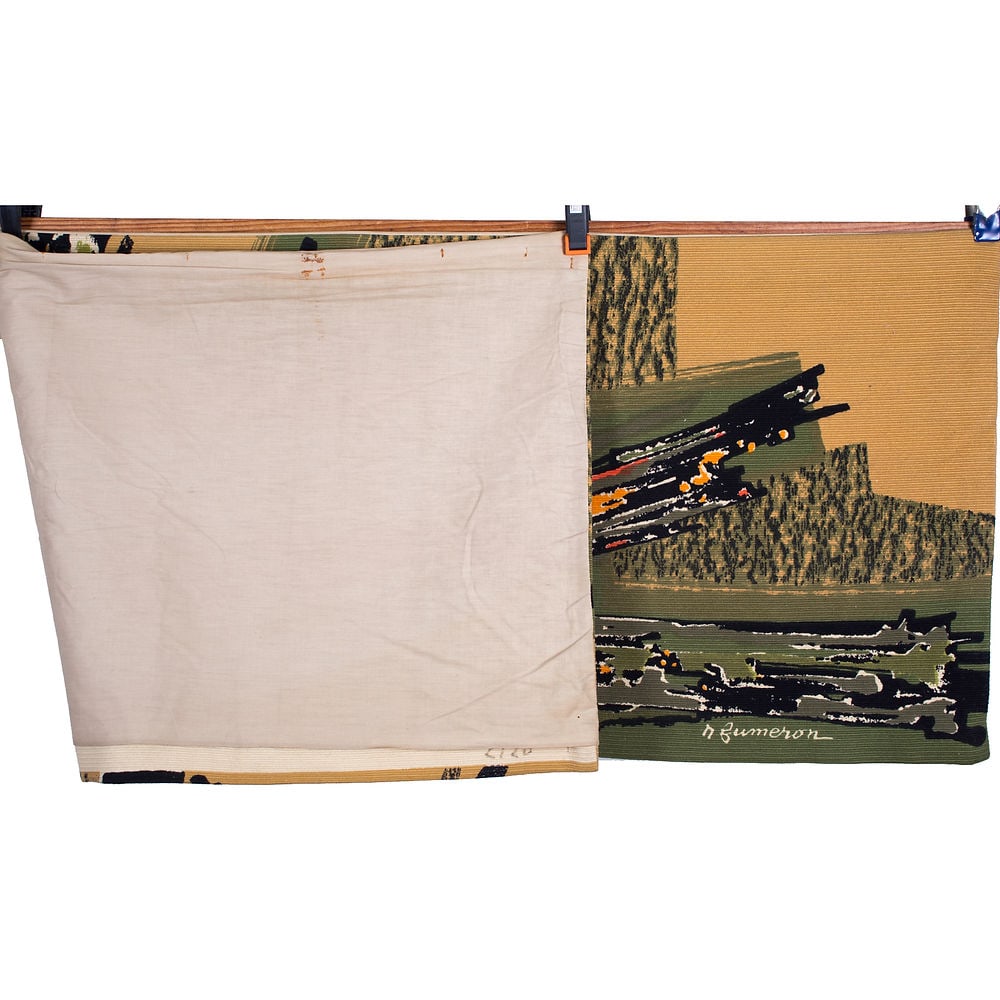 Long Fumeron tapestry Samourai wool fabric Robert Four signed - 2
