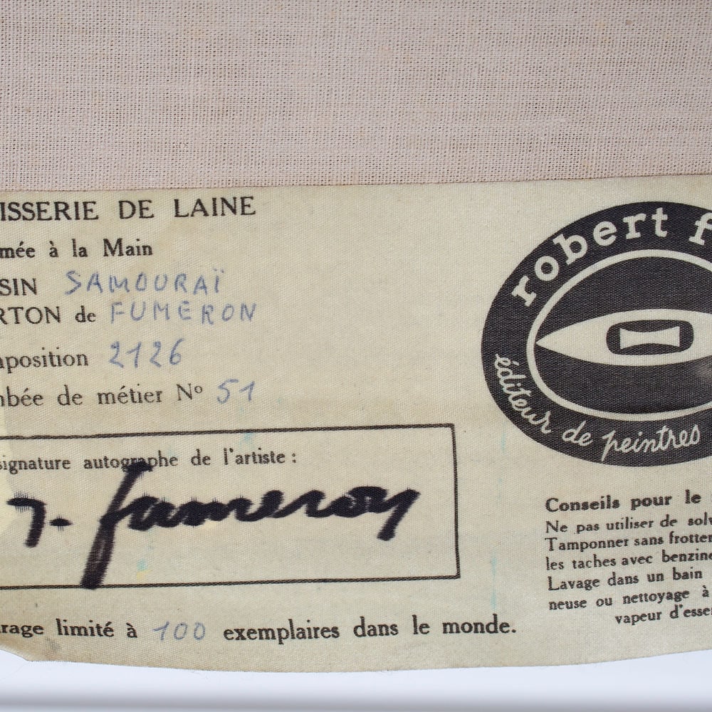 Long Fumeron tapestry Samourai wool fabric Robert Four signed - 3