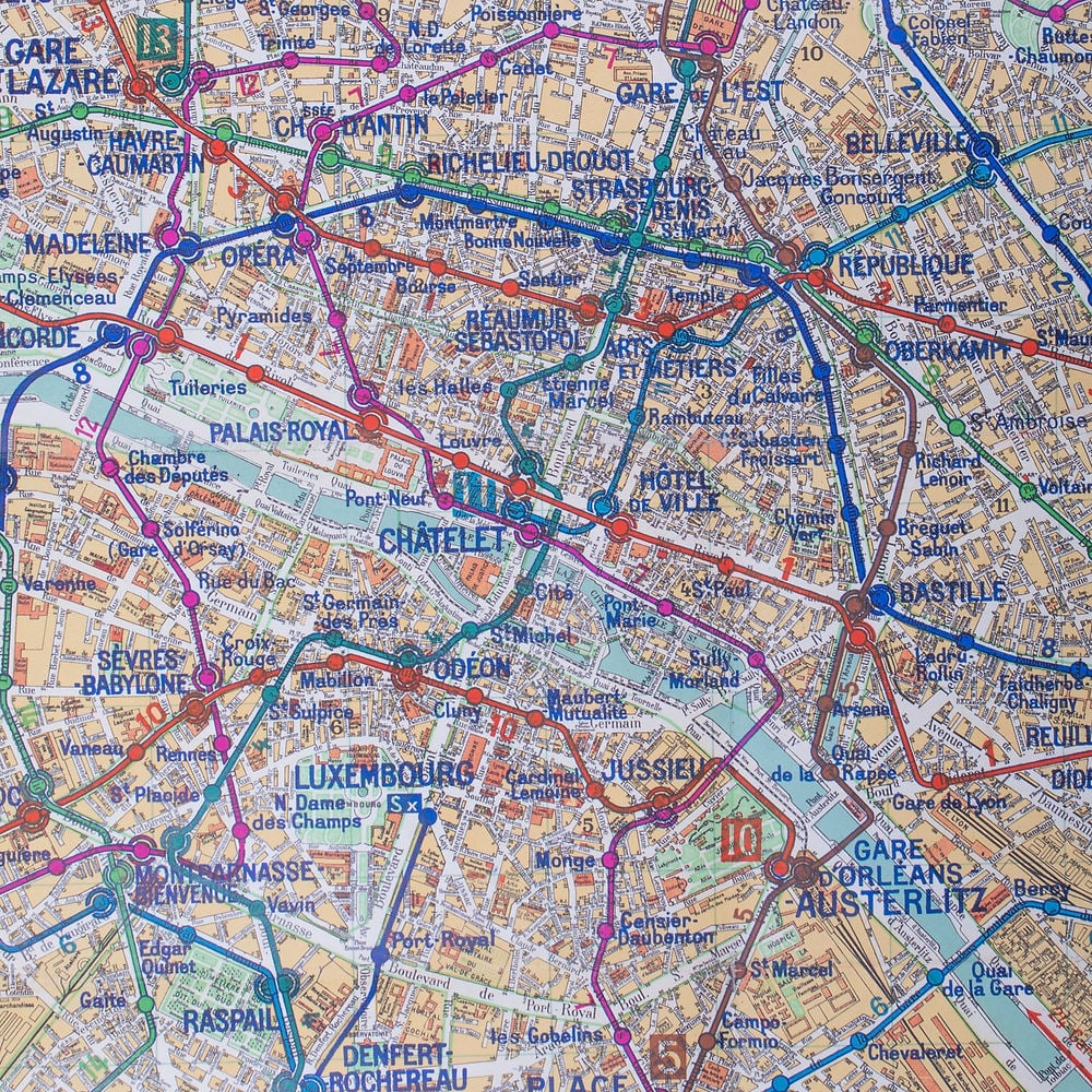 Large Paris subway map with numbered lines 1953 Tarride - 2