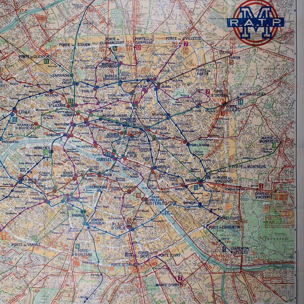 Large Paris subway map with numbered lines 1953 Tarride - 3