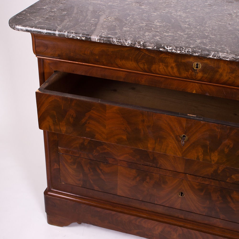 French Marble Top Chest of Drawers Louis Philippe 1840 cubain mahogany - 5