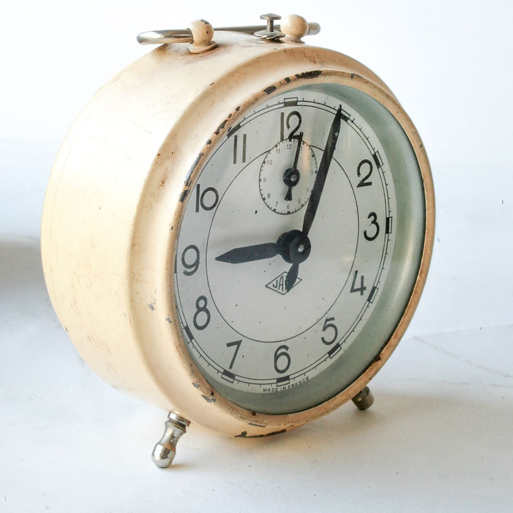 French white Art Deco alarm Clock Japy - 2