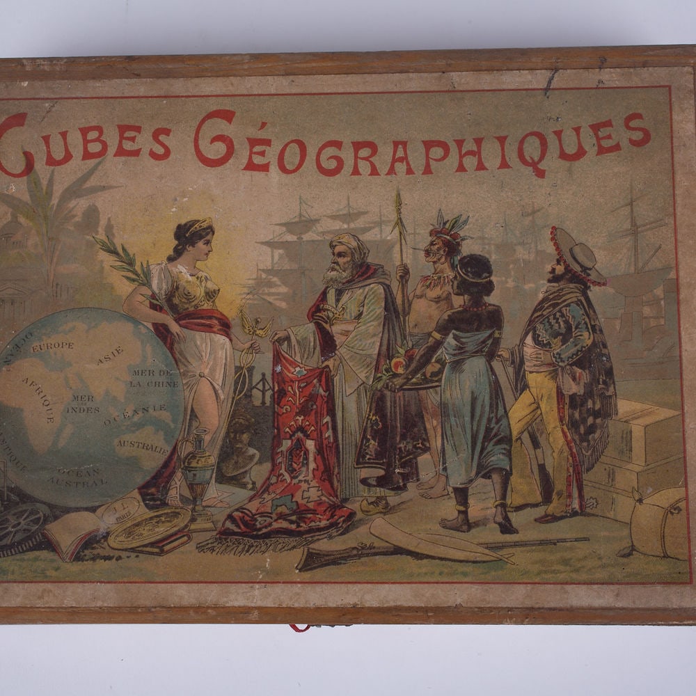 French wood Cubes Geographies J.L. JULLIEN / DU VAL et L. 19th - 2