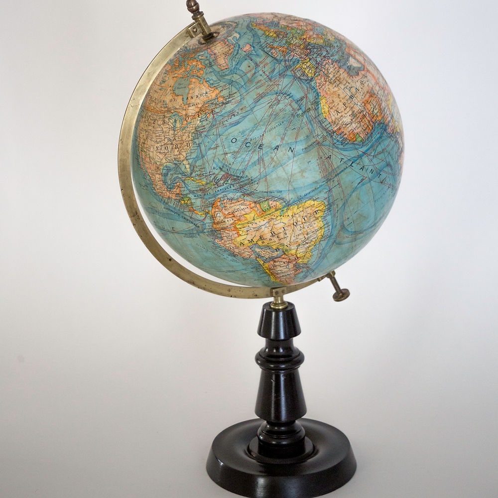 1925 14" ANTIQUE FRENCH TERRESTRIAL GLOBE FOREST table top (1 of 8)