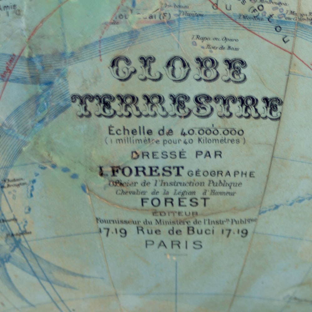 1925 14" ANTIQUE FRENCH TERRESTRIAL GLOBE FOREST table top - 2
