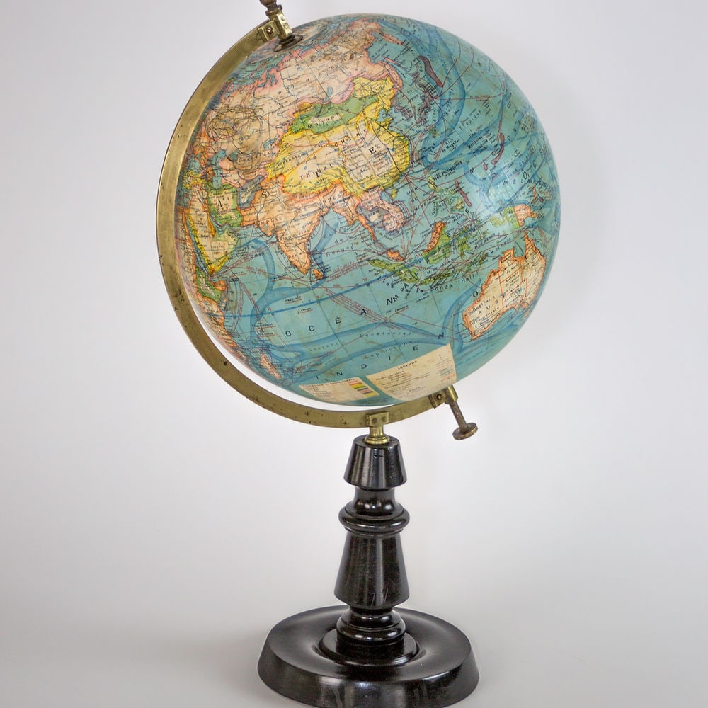 1925 14" ANTIQUE FRENCH TERRESTRIAL GLOBE FOREST table top - 5